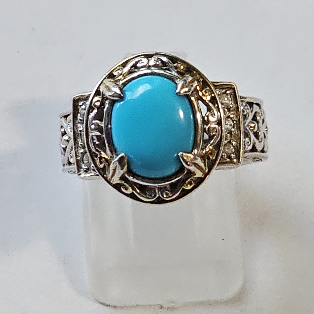 Genuine Sleeping Beauty Turquoise Ring in Palladium Sterling Silver & 18k Gold! - Picture 2 of 8